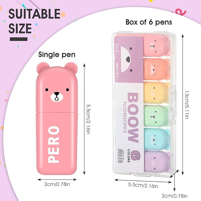 Fuutreo 60 Pcs Cute Mini Bear Highlighter Pens Kawaii Highlighter Set Back to School Gift Assorted Pastel Colors Chisel Tip Marker Pens for Kids Students Adults School Office Supplies