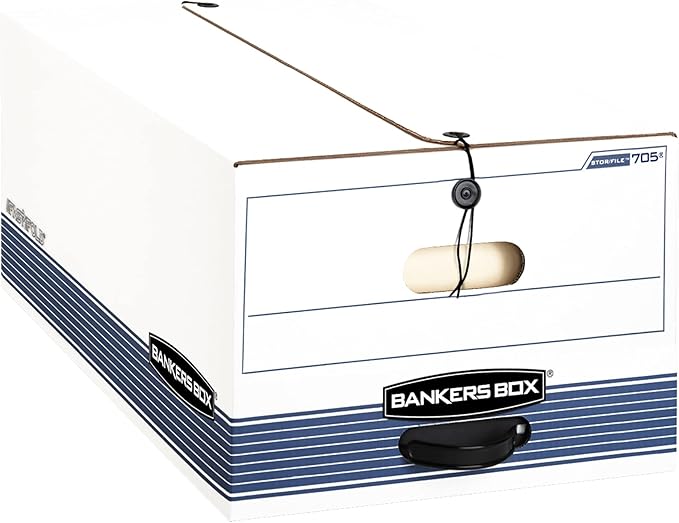 Bankers Box® Stor/File™ Standard-Duty Storage Boxes With Locking Lift-Off Lids And Built-In Handles, Legal Size, 24" x 15" x 10", 60% Recycled White/Blue, Case Of 3