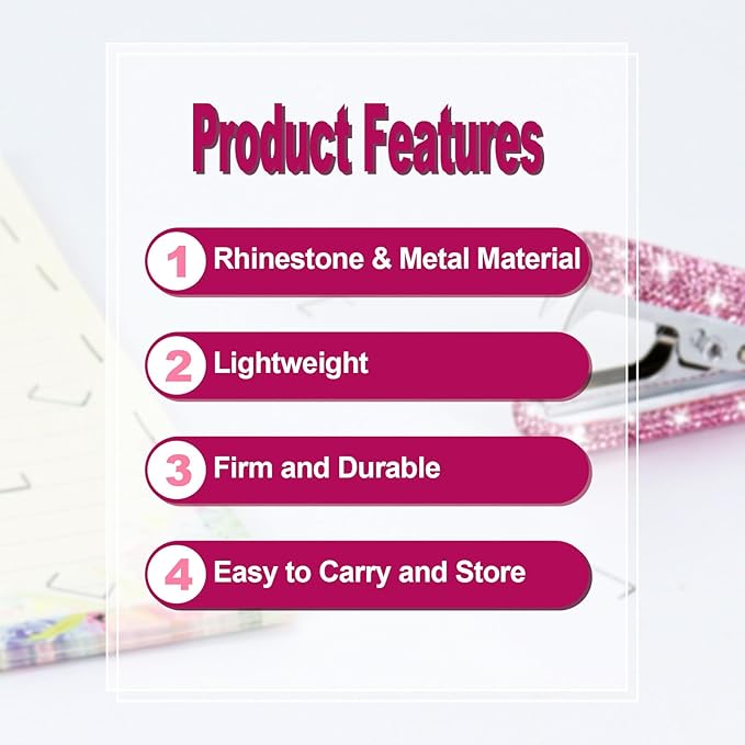Multibey Rhinestone Staple Remover, Handmade Bling Crystal Cute Remover Tool for Desk, Dazzling Staples Puller Tool Mini Office Supplies & Desk Accessories for Women Office (Pink&Silver Jaw