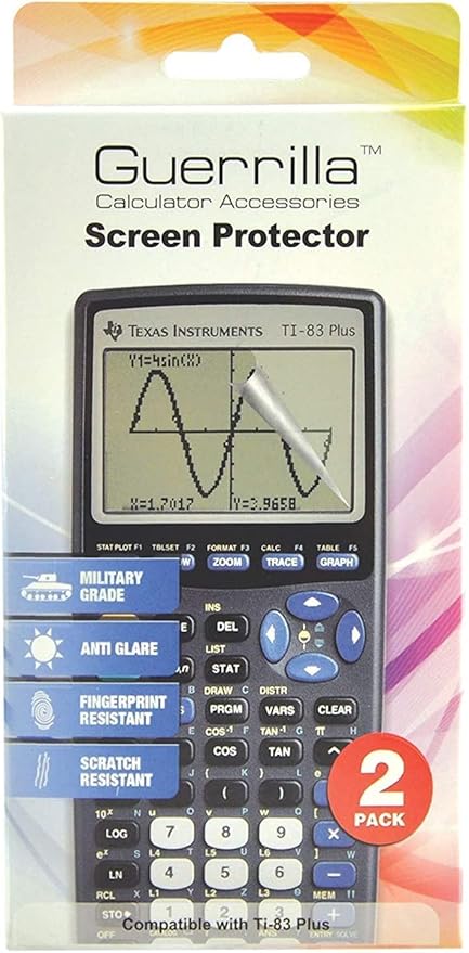 TI 83 Plus Graphing Calculator with Guerrilla Military Grade Screen Protector Set, Certified Reconditioned (New Model)