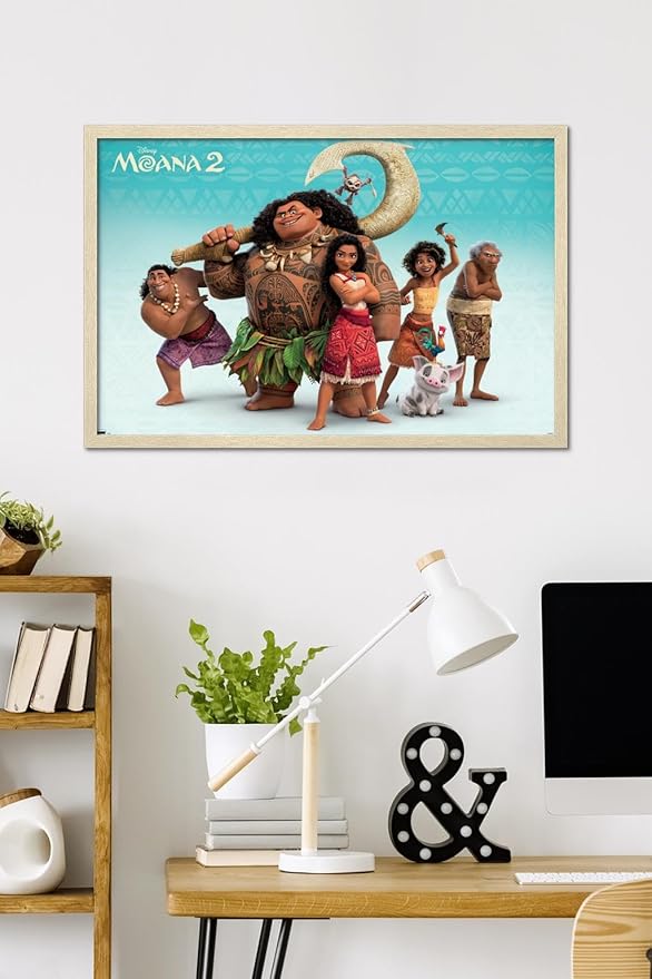 Disney Moana 2 - Group Wall Poster, 34L" x 22.4W", Blonde Framed Version