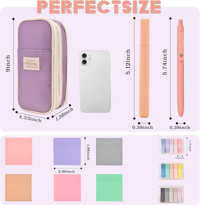 Aesthetic School Supplies with Pencil Pouch - 27Pcs Cute College Essentials Set, Big Capacity Pen Case, Pastel Highlighters, Bible Study Journaling Stationary, Annotation Kit Stuff Gift for Girls Teen