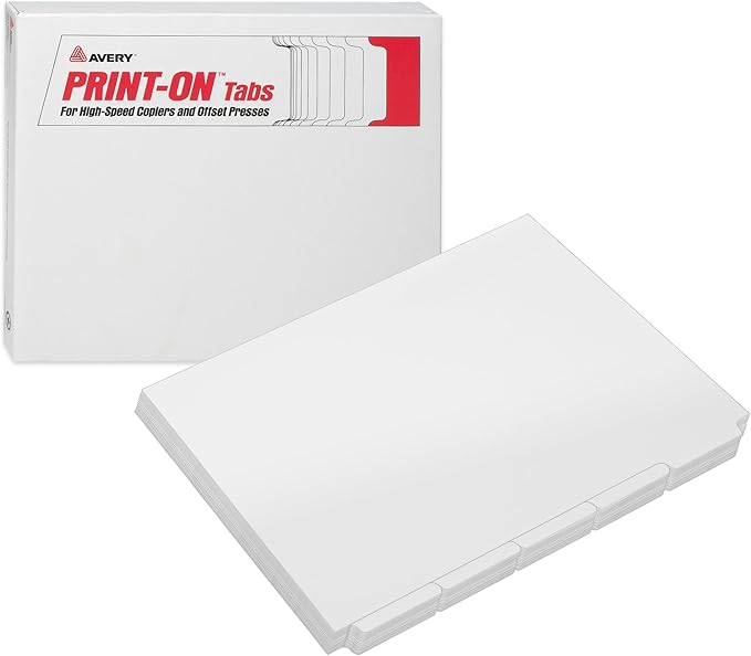 Avery Double Reverse Collated Tab Dividers, Unpunched for Most Binding Systems, Printable with High-Speed Copiers and Offset Presses, White, 5 Tabs per Set (30 Sets of 20405)