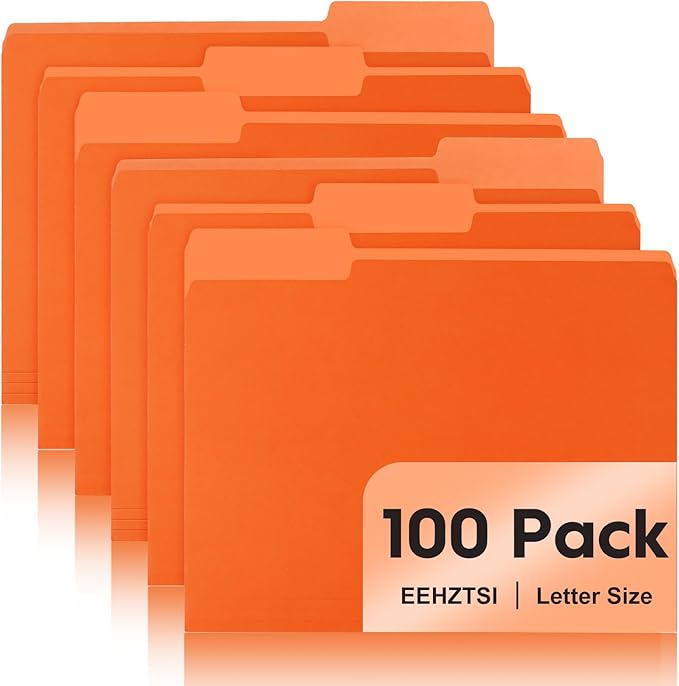100-Pack Color File Folders, 1/3 Cut Tab, Letter Size Manilla Folder for School/Office/Classroom, Orange