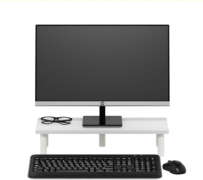 Furinno TURN-N-TUBE Monitor Stand Riser, Rectangle Monitor Riser, Laptop Stand for Desk, Office Desk Accessories, Desk Organizers and Accessories, Toolless Assembly, For Study Room, Dorm, White