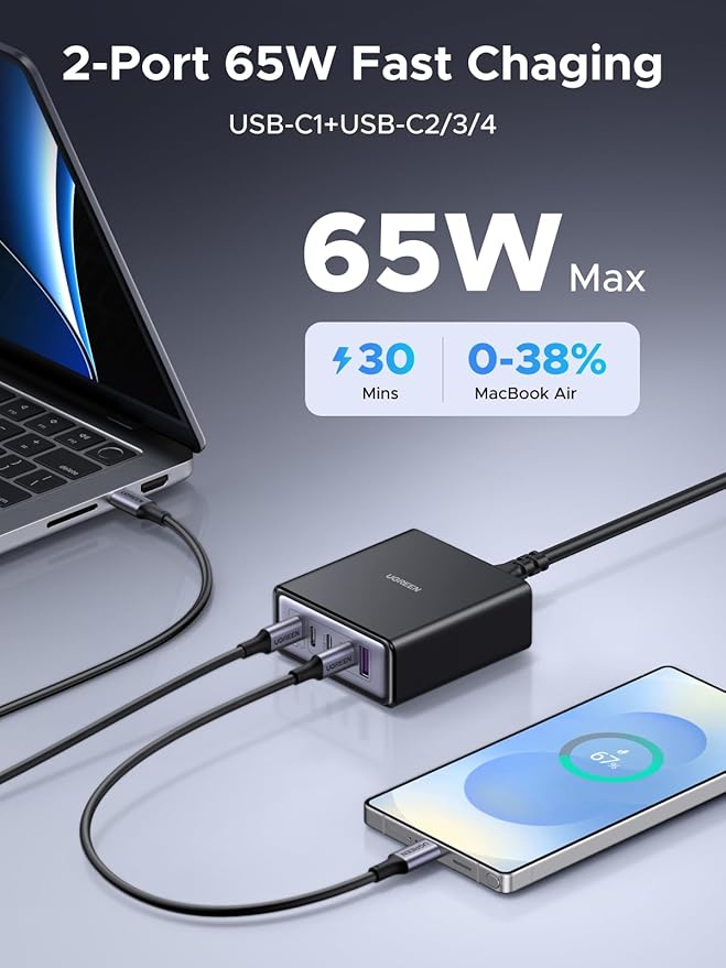 UGREEN 65W GaN Charging Station, 5-Port USB-C & USB-A Fast Charging Power Hub, Compact Desk Station Compatible with iPhone 17/16/15, Galaxy S25/S24, Pixel 10/9, iPad Pro, MacBook Pro/Air