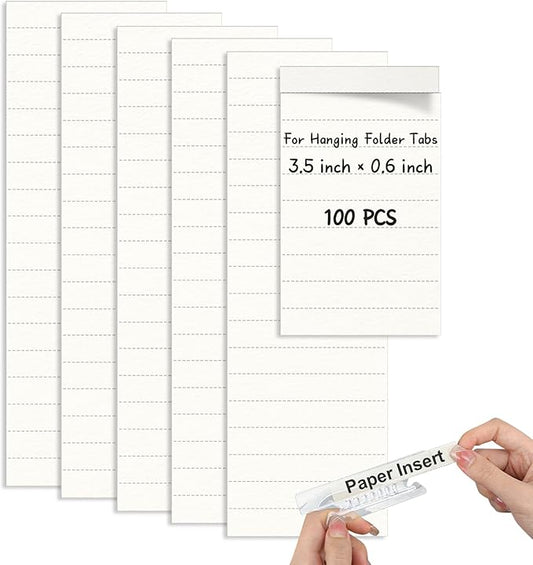 100 Pcs Hanging File Folder Paper Inserts 3-1/2 Inch Off White Blank File Tab Inserts Thick Cardstock for Hanging Folder (3.5×0.6 inch)(No Tab Included)
