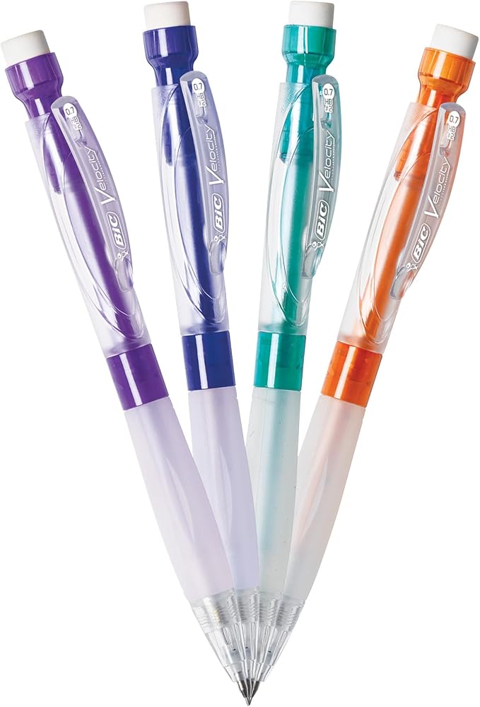 BIC Velocity Max Mechanical Pencils, With Colorful Barrel, Medium Point (0.7mm), 2-Count Pack Mechanical Pencils With Erasers and Lead Refills