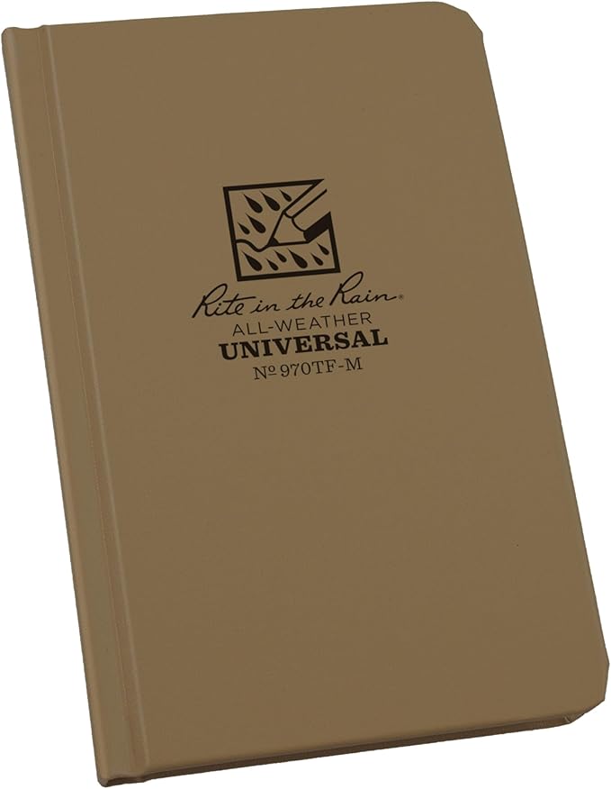 Rite in the Rain Weatherproof Hard Cover Notebook, 4.25" x 6.75", Tan Cover, Universal Pattern (No. 970TF-M)