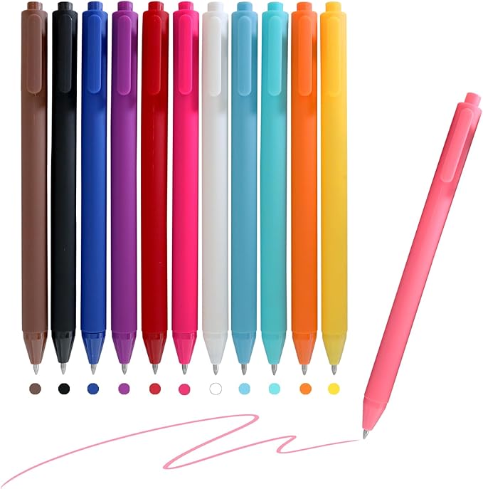 Colored Gel Pens, 12 Pcs Retractable Pastel Ink Colors, Cute Pens 0.7mm Fine Point Quick Drying for Writing Drawing Journaling Note Taking School Office Home