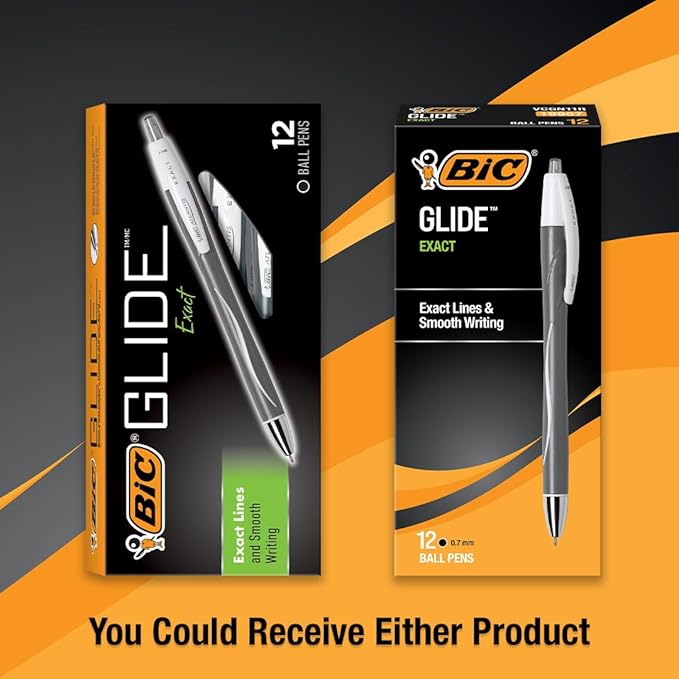 BIC Glide Exact Black Retractable Ballpoint Pens, Fine Point (0.7mm), 12-Count Pack, Ultra Smooth Writing Black Pens