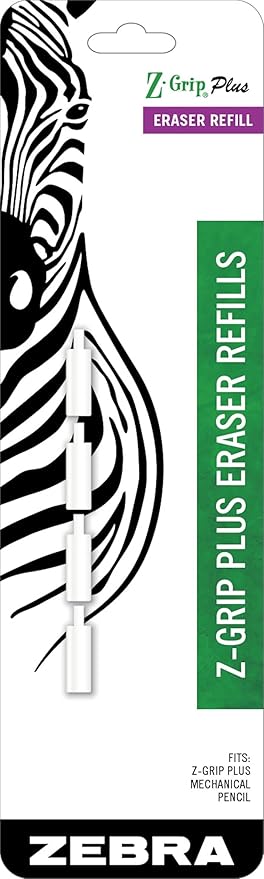 Zebra Pen, Mechanical Pencil Eraser Refills, White, Soft Erasing Performance, Compatible with Zebra Mechanical Pencils, Ideal for School or Office, 4-Pack (83204)
