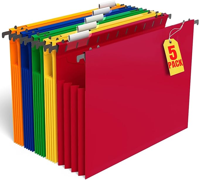 1InTheOffice Poly Expanding Hanging File Folders Letter Size, Hanging File Pocket, File Cabinet Dividers, Assorted,