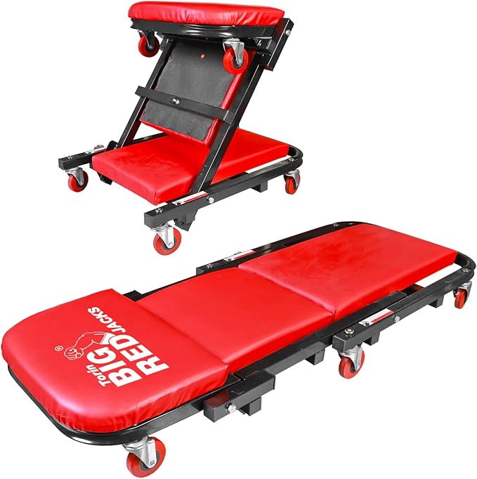 Big RED ATW4015ZR Torin ，40" Foldable Z-Creeper Seat，2-in-1 Garage/Shop Creeper，330 lbs Capacity，Low Profile Creeper with 6 pcs Wheels for Auto Repair，Garage and Shop，Lay Down or Sit，Red