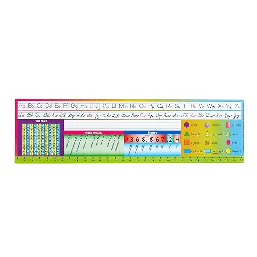 Really Good Stuff 24PK Zaner-Bloser Self-Adhesive Vinyl Desktop Reference Nameplate with Numbers, Grid, Shapes, Money-Traditional Manuscript Name Tags