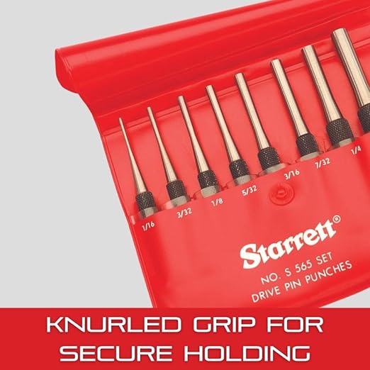 Starrett Drive Pin Punch with Knurled Grip for Driving Pins Into or Out of a Workpiece - Hardened and Tempered Steel, 4" Length, 5/16" Punch Diameter - 565H