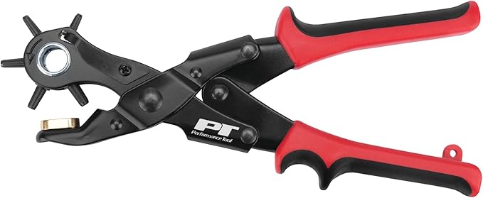 Performance Tool W7554 Double Hinged Hole Punch Tool with 6 Punch Sizes and Adjustable Tension for Belts, Upholstery, and More