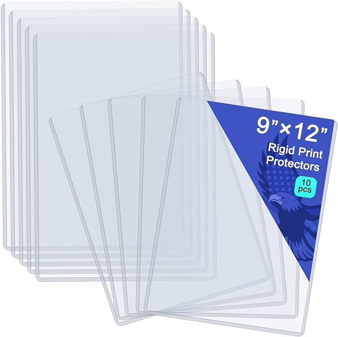 Rainmae 10 Pack 9" x 12" Rigid Print Protectors, Clear Hard Plastic Sheet Protectors, Waterproof Photo Top-Loading Sleeves Rigid Menu Holders Cards Photos Drawings Artworks Poster Prints Documents