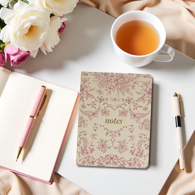 Pearhead Hardcover Journal Notebook 6x8 – Red Toile Botanical Dragonfly Print College-Ruled Writing Journal with 200 Lined Pages for Notes, Work & Journaling