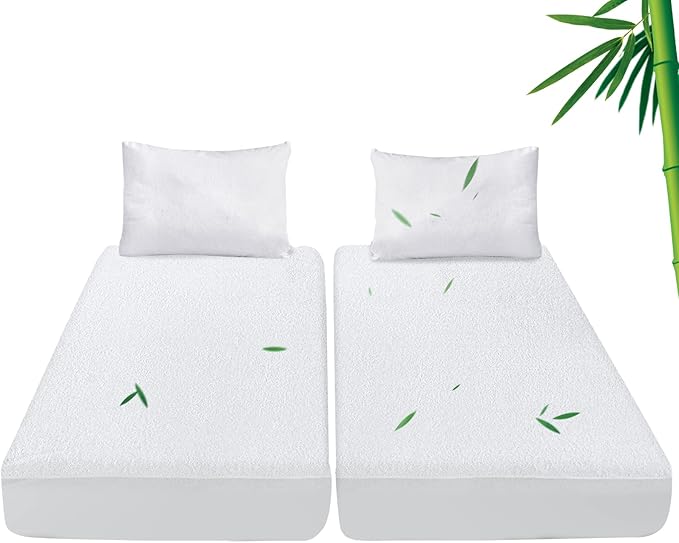 Split King Size Mattress Protector Waterproof,Smooth Top Mattress Protector for Kids,Breathable Skin Friendly and Noiseless Fitted Sheet,Viscose Terry Mattress Cover