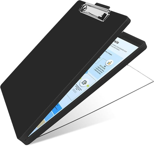 SFLHHDM Clipboard with Storage,Heavy Duty Clip Boards 8.5x11 with 2 Storage Case,Clear Visible Panel Storage Clipboards,Side Opening Nursing Clipboard Folder for Office Supplies-Inky-Black