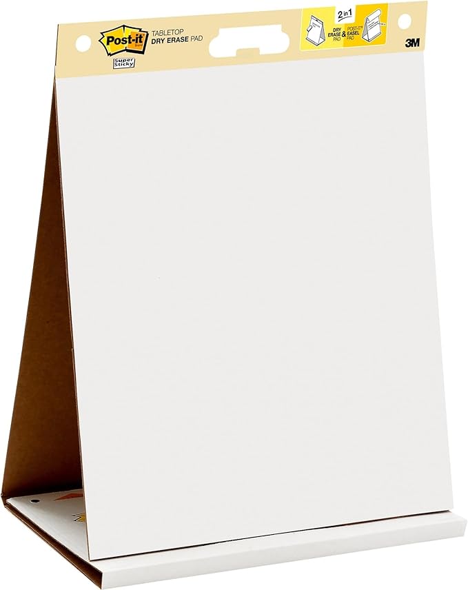 Post-it Super Sticky Portable Tabletop Easel Pad w/ Dry Erase Panel, Great for Virtual Teachers and Students, 20x23 Inches, 20 Sheets/Pad, 1 Pad, Built-in Stand (563DE)