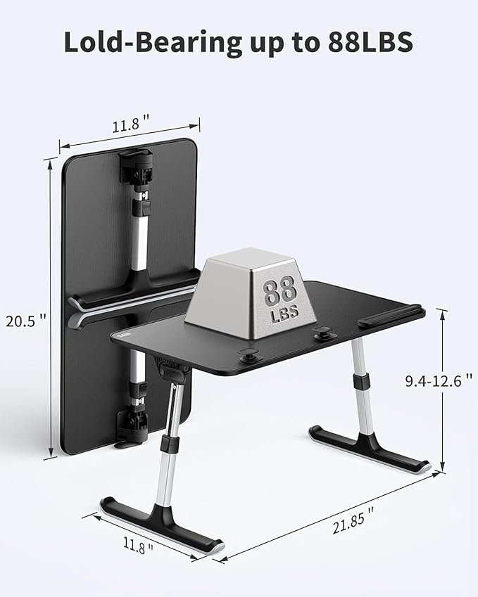SAIJI Height & Angle Adjustable Laptop Stand for Bed, Lap Desk Bed Tray Table, Light Weight Foldable Portable Laptop Table for Couch Sofa Chair Floor Desk for Adults, Kids (Black)