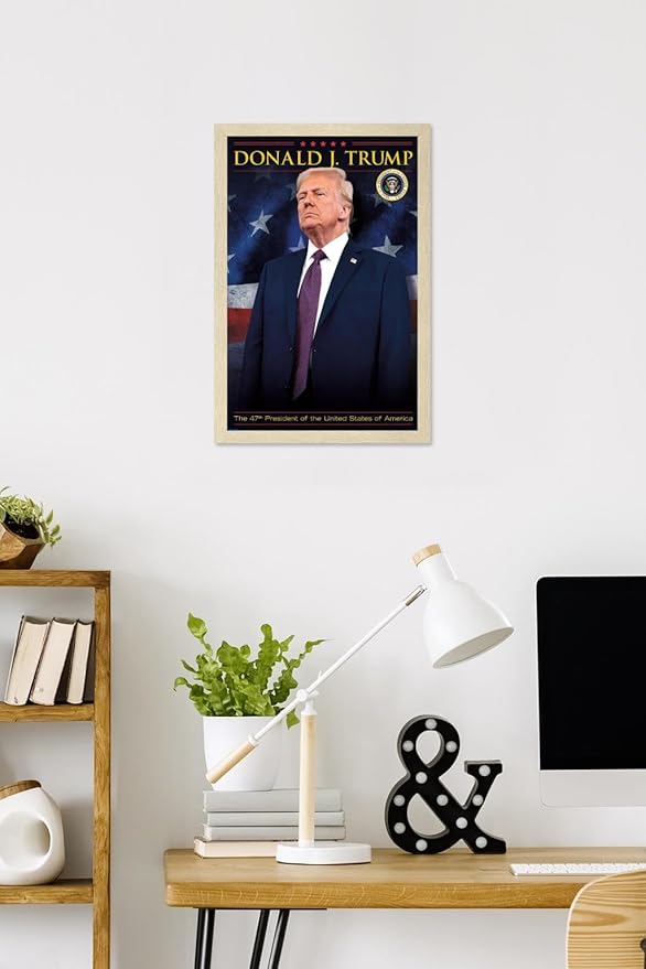 President Donald Trump - 47th President Wall Poster, 22.4L" x 14.7W", Blonde Framed Version