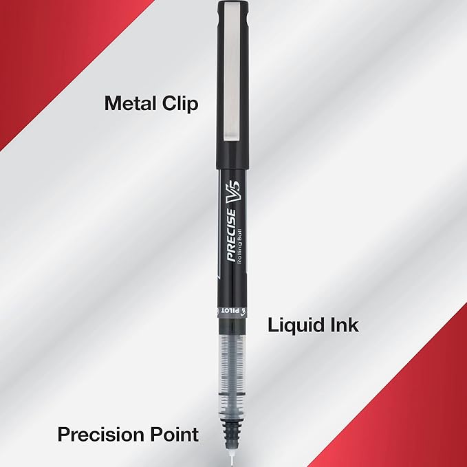Pilot Precise V5 Capped Liquid Ink Rollerball Pens, Extra Fine Point Ink Pens 0.5 mm, Colored, Assorted Colors, Pack of 10 - Ideal for School, Journaling, & Office Writing