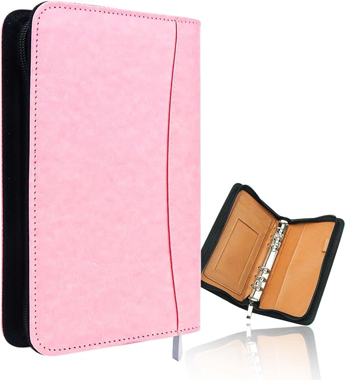 Pink A6 Budget Binder Zipper PU Leather Binders Cover Refillable 6 Rings Loose Leaf Binding Cover for Planner Traveller Journal Accessories Supplies (Pink A6 Binder)