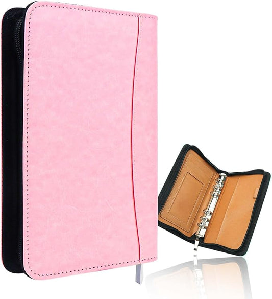 Pink A6 Budget Binder Zipper PU Leather Binders Cover Refillable 6 Rings Loose Leaf Binding Cover for Planner Traveller Journal Accessories Supplies (Pink A6 Binder)