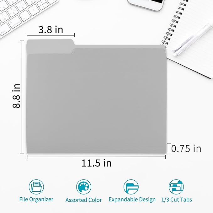 36 Packs Colored File Folders,Grey File Folders,Two Tone Color File Folder 8.5 x 11 Inch,1/3 Cut Tabs Letter Size,Manila File Folders for Office,School and Home,Organization