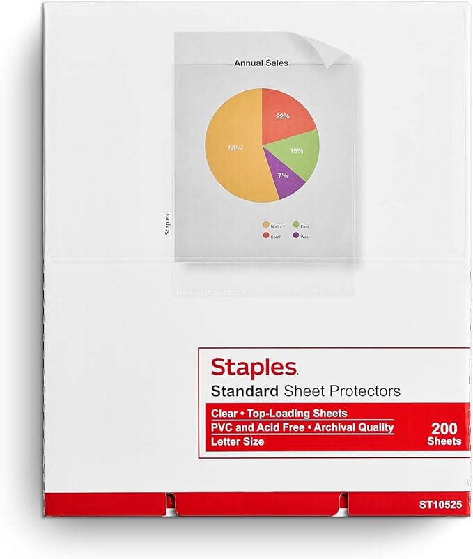 Staples Medium Weight Sheet Protectors, Clear, Letter Size, Top-Loading, Non-Glare Document Protectors for 3-Ring Binders, 400 Pack