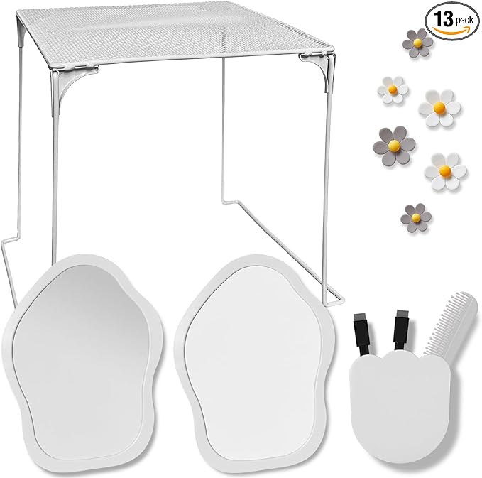 KEYDUACU 12 pcs Girls Locker Accessories, Locker Decorations Including Mirrors, whiteboards, Magnets and organizing Supplies. Ideal for Back-to-School Essentials and The Office (13 pcs-Light Gray)