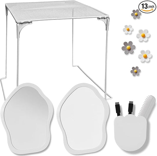 KEYDUACU 12 pcs Girls Locker Accessories, Locker Decorations Including Mirrors, whiteboards, Magnets and organizing Supplies. Ideal for Back-to-School Essentials and The Office (13 pcs-Light Gray)