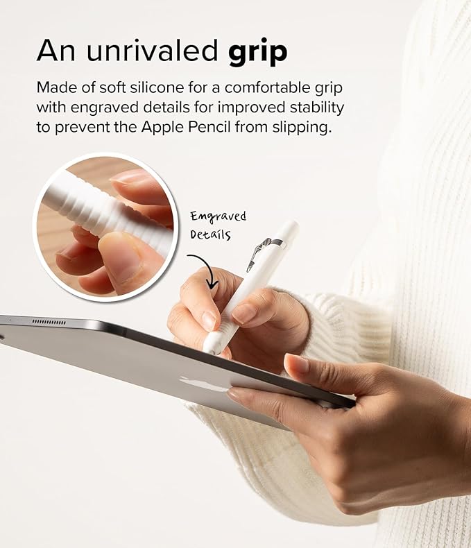 Ringke Silicone Drafting Pencil Case Compatible with Apple Pencil USB-C Case, Perfect Grip Silicone Protective Cover Sleeve Accessories - White