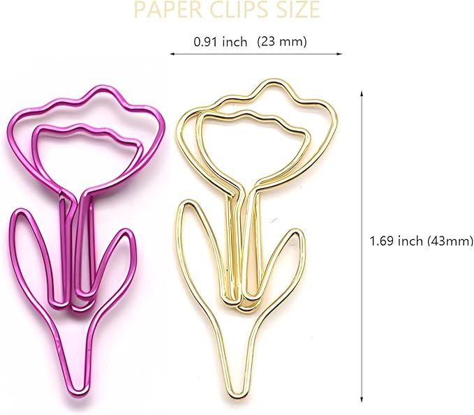 24 Pcs Metal Paper Clips Set - Multicolored Rose-Shaped Cute Paperclips for School and Office File Organization, Suitable for Party and Wedding Decor