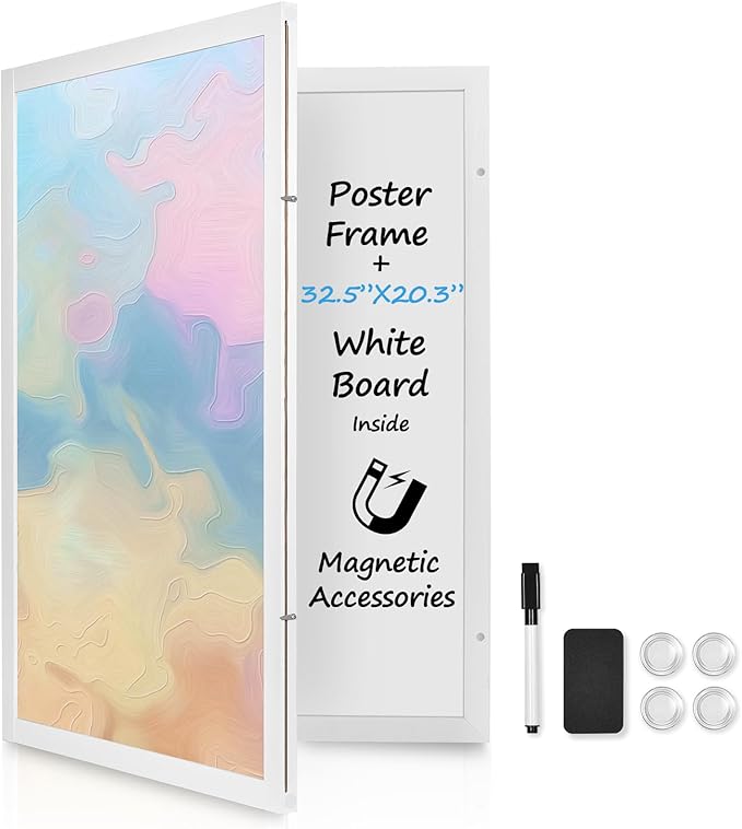 White Hidden Board, Enclosed Whiteboard with Wooden Frame, 20x30in Poster Frame and Functional Whiteboard for Office, Home(Poster Not Included)