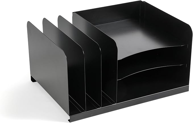 Huron Desktop File Organizer Combo Vert 3 Slot/Horz 3 Slot, Black Commercial Grade Steel