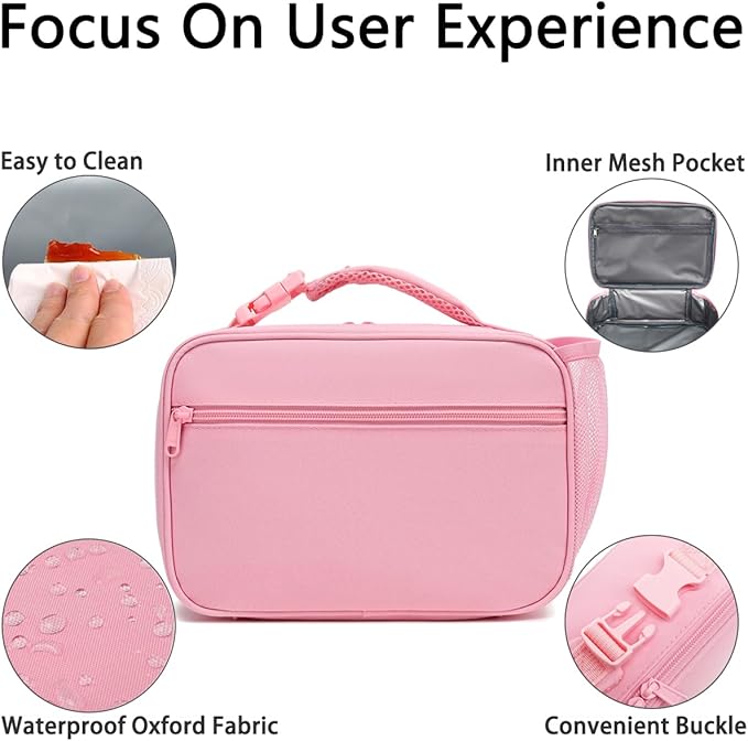 Insulated Lunch Box for School, Thermal Reusable Durable Freezable Lunch Bags for Kids Boys Girls Men Women - Small Soft Cooler Portable Lunch Tote Kit for Work Picnic Travel,Pink