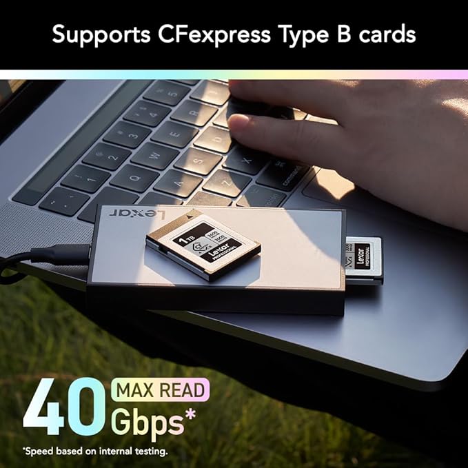 Lexar Professional Workflow CFexpress 4.0 Type B Card Reader, Pairs with Lexar Professional Workflow, USB-C to USB-A Adapter, Compatible with PC, Laptop, Tablet, Smartphone (LPWF740N-6ANGL)