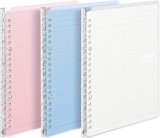 Kokuyo Campus Smart Ring Binders 3 Pack, A5 Light Colors Binder Notebooks, Up to 25 Sheets 20 Holes Slim Binder Folder with 10 Campus Sarasara Loose-leaf Paper Each for Study and Journal, Japan Import