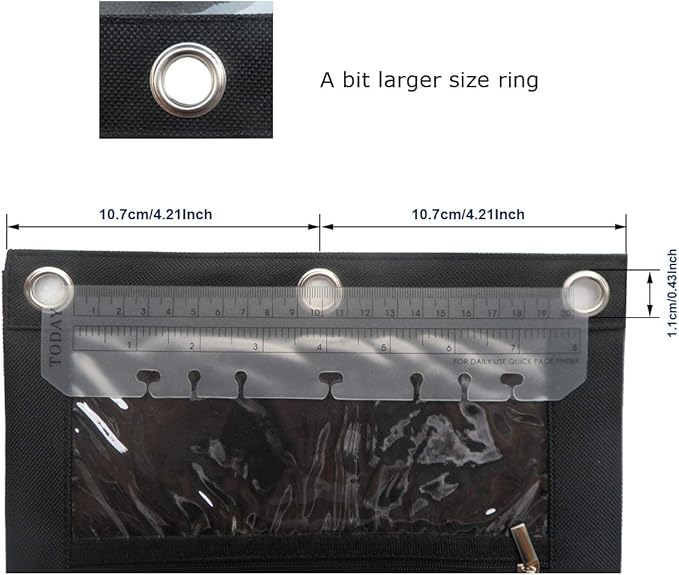 Enyuwlcm 3 Ring Binder Pencil Pouch with Durable Zipper Binder Pencil Case with Clear Window 2 Pocket Black Canvas 2 Pack