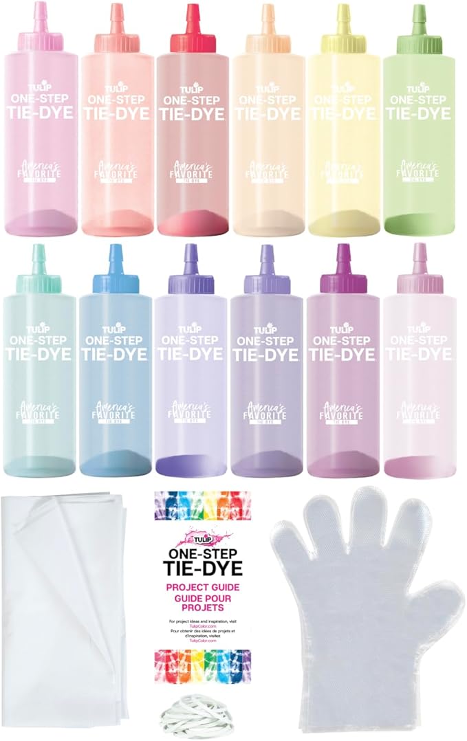 Tulip One-Step Tie-Dye Pastel Party Kit, Easy Large Group Activity, Permanent Designs for Fabric, 12 Colors