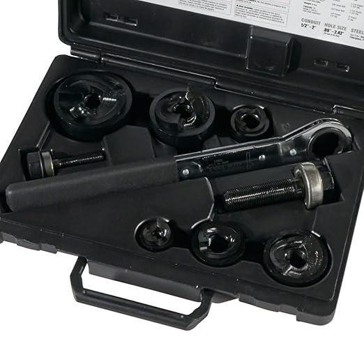 Klein Tools 53732SEN Knockout Punch Set with Wrench, Electrical Conduit Hole Cutter 1/2-inch to 2-inch