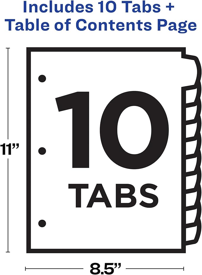 Avery Dividers for 3 Ring Binders,10 Tabs per Set,Customizable Table of Contents,Multicolor Arched Tabs,Great for Organizing Reports,Projects,and More (11842),(Pack of 2)