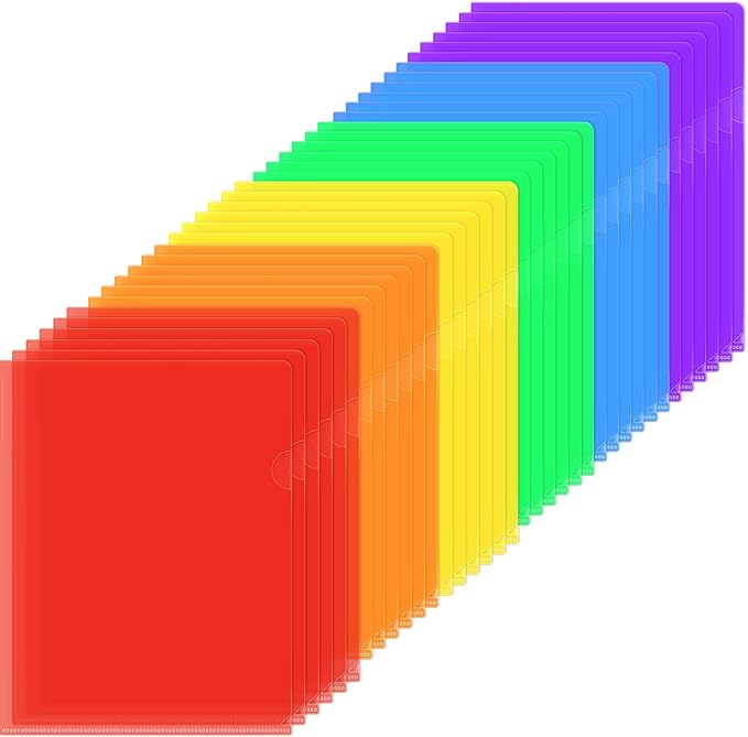 Sooez 36 Pack Clear Document Folder Project Pockets, Clear Plastic Folders Letter Size Plastic Document Folders Paper Poly Jacket Sleeves Folders Copy, 6 Assorted Colors