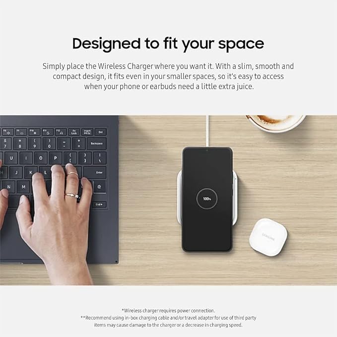 Samsung 15W Wireless Charger Single,Cordless Super Fast Charging Pad for Galaxy Phones and Devices,Compact Design,LED Indicator,USB C Cable Included,2022,US Version,Grey,(Pack of 10)