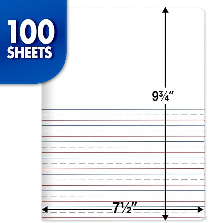 Mead Primary Journal, Half Page Ruled, Grades K-2, 7 1/2" x 9-3/4", 100 Sheets, Color Will Vary (10297)