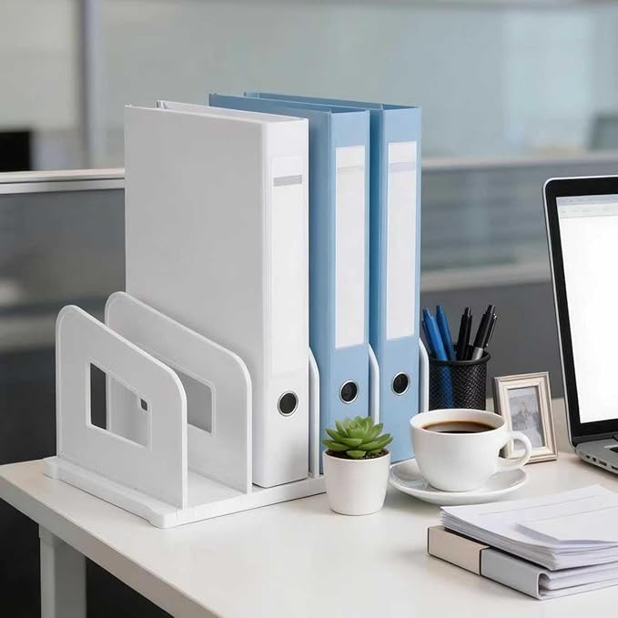 File Organizer, Acrylic Folder Organizer File Sorter, Plastic Vertical Dividers for Magazine Mail Letter Paper, Desktop Organizers for Office, Classroom & Home(4 Sections, 2 Pack), White